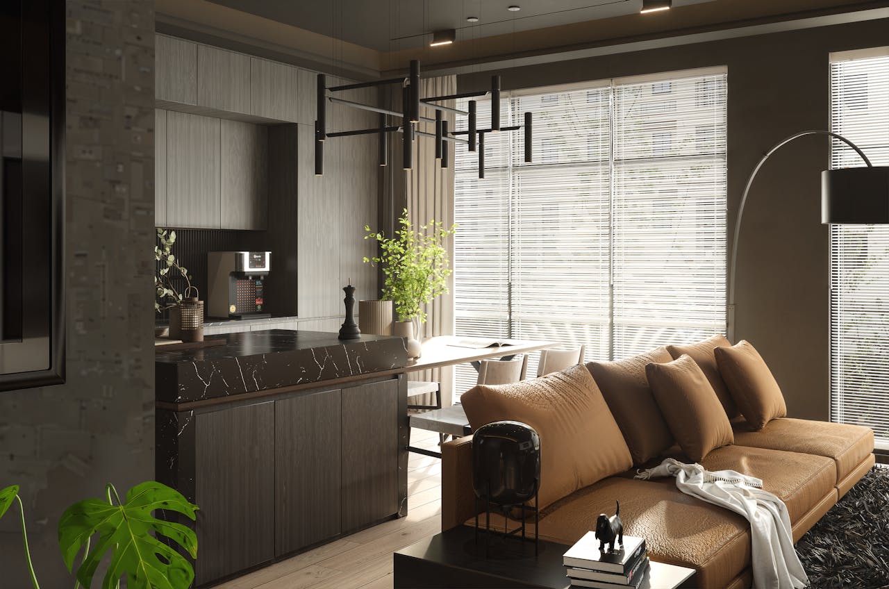 Contemporary living room with sleek furnishings and natural light, perfect for stylish home inspiration.